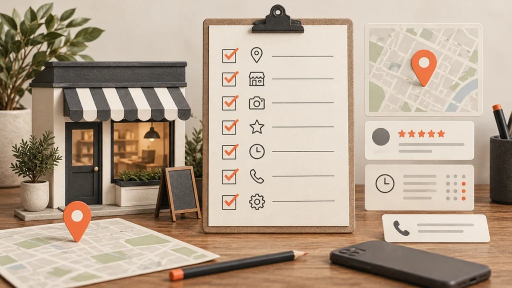 Local SEO checklist displayed beside a Google search map result