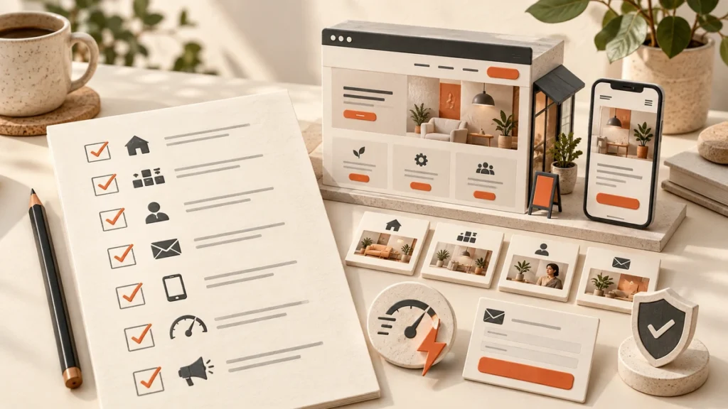 Small business website checklist shown on a laptop screen