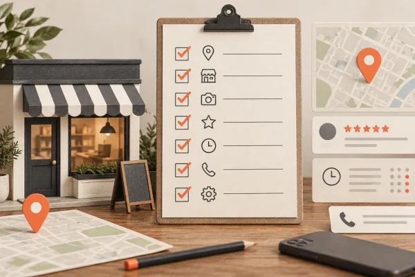 Local SEO checklist displayed beside a Google search map result