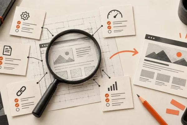 SEO audit report and website performance review on a computer screen