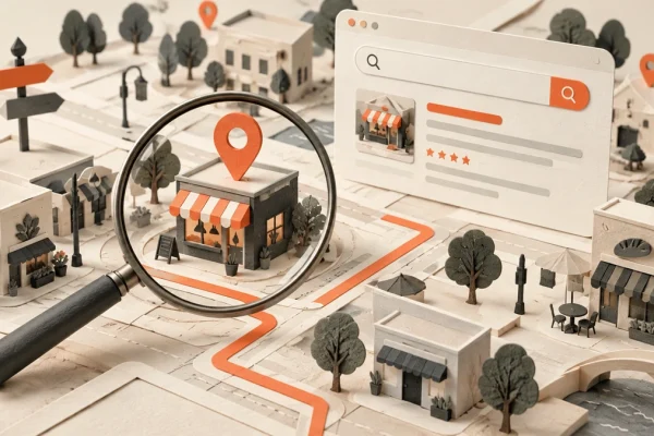 Small business SEO strategy shown on a laptop screen