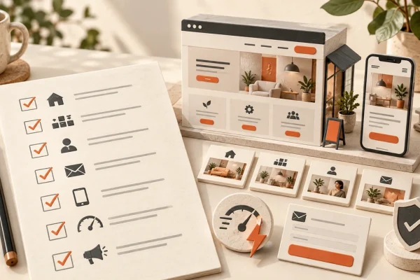 Small business website checklist shown on a laptop screen