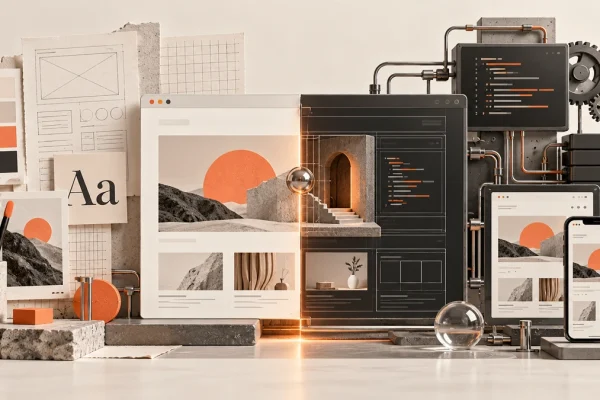 Comparison of website design wireframes and website development code